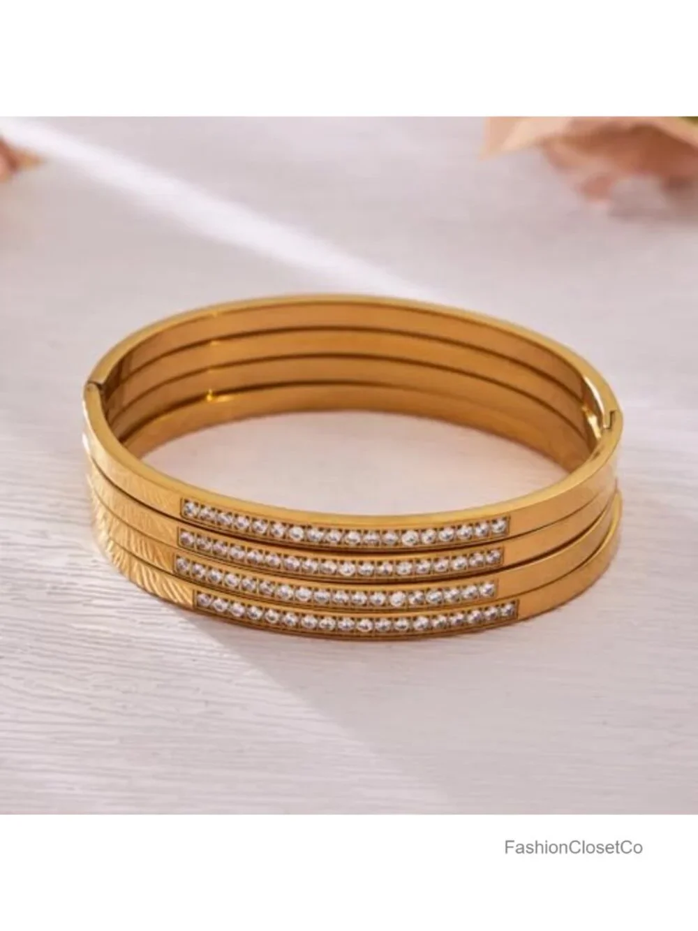 Minimalist Cubic Zirconia Cuff Bracelet Stainless Steel Bangle Jewelry